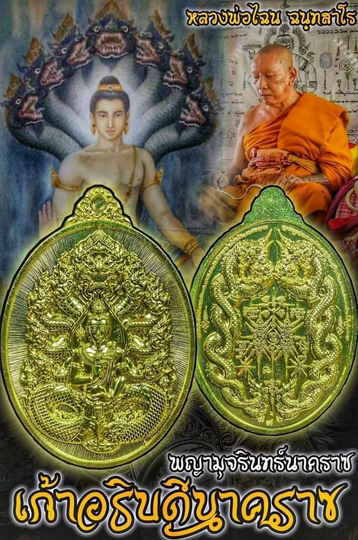 เหรียญ พญานาคราช๙เศียร หลัง นาคเกี้ยว (เก้าอธิบดี พญานาค ทั้ง๙ตระกูล) เนื้อปลอกลูกกระสุนปืน ปี2565 #รับประกันแท้