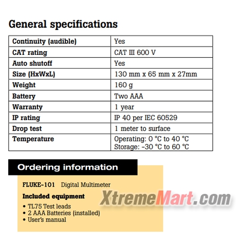 ดิจิตอลมัลติมิเตอร์ FLUKE 101 ของแท้ 100% เวอร์ชั่นโลโก้ FULKE ภาษาอังกฤษ