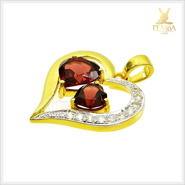 จี้ทองโกเมนแท้ อัญมณีสีแดงทรงเสน่ห์ ดีไซน์รูปหัวใจสุดเก๋