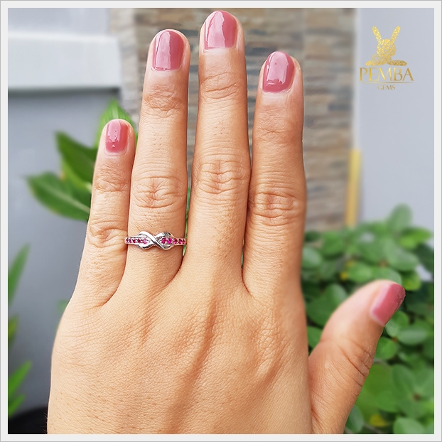 แหวนทับทิม Infinity เงินแท้925 ชุบทองคำขาว แหวนพลอยแท้