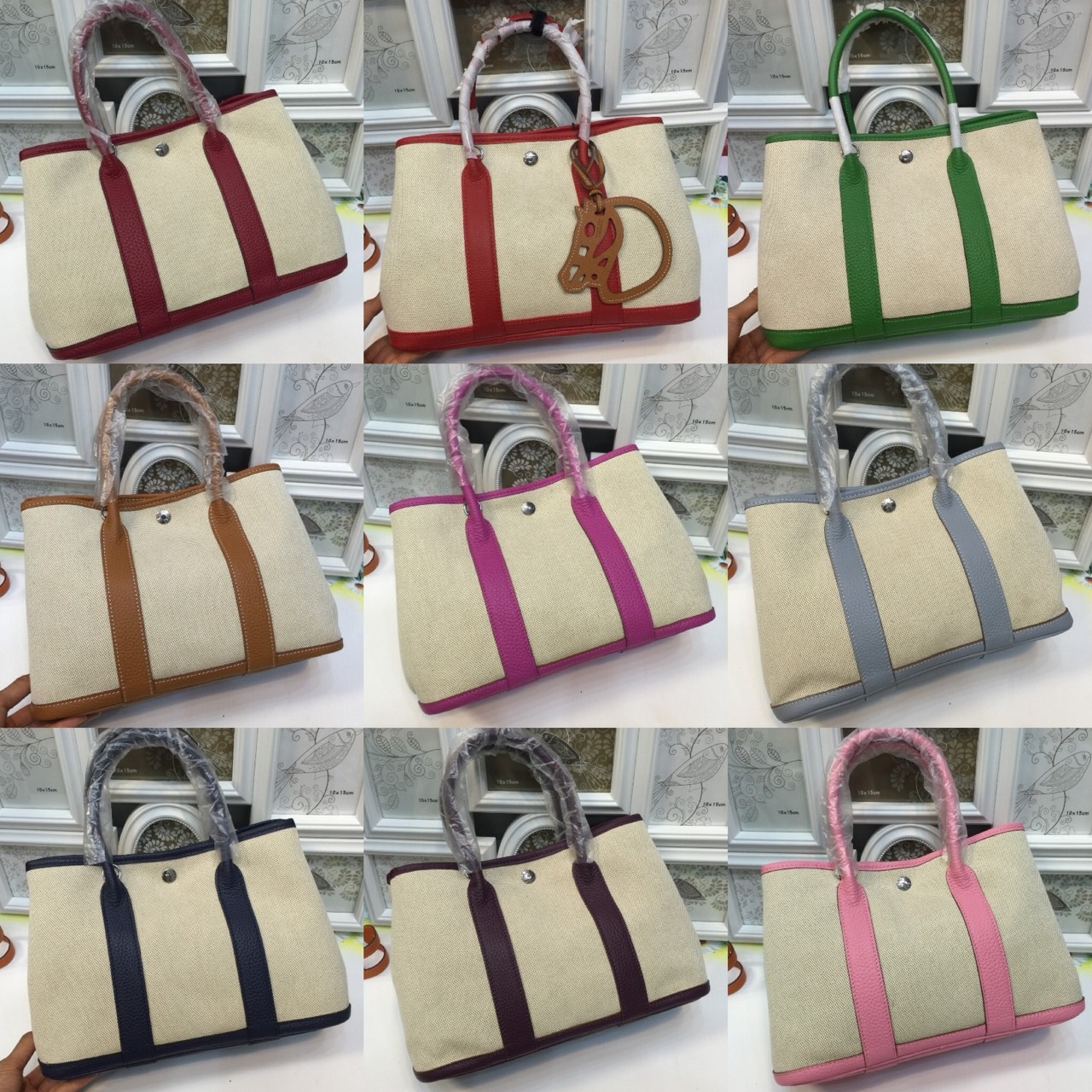 กระเป่า hm garden party leather + canvas 30 cm ตอนนี้มีแต่งานสั่งทำราคาหลักหมื่นสอบถามได้ค่ะ