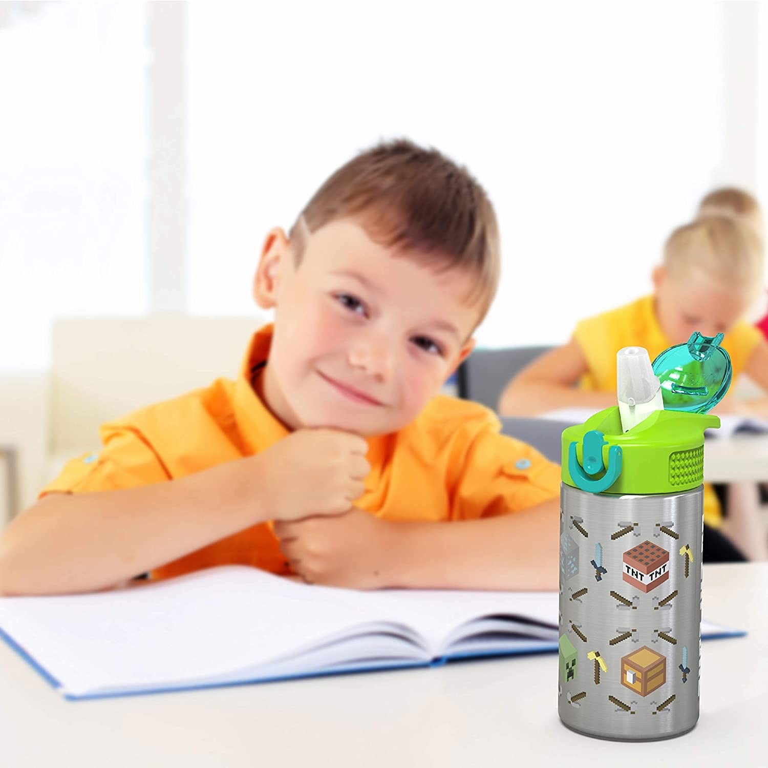 กระติกน้ำสเตนเลสพร้อมหลอดดื่ม Zak! Minecraft Creepers 16 Oz. Stainless Steel Water Bottle