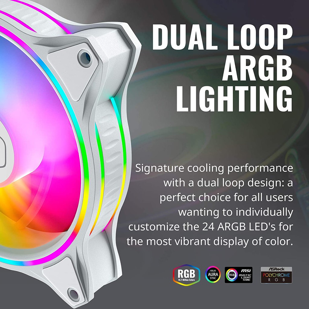 FAN Cooler Master MasterFan MF120 Halo White Edition Duo-Ring ARGB 120mm Fan #coolermaster พัดลมเคส Single pack White