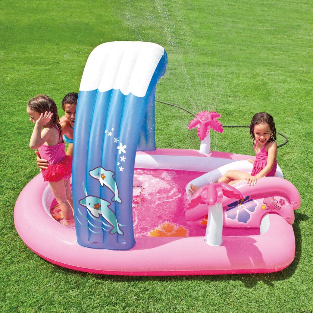 สระน้ำเป่าลมพร้อมสไลเดอร์และน้ำพุ Intex Hello Kitty Play Center