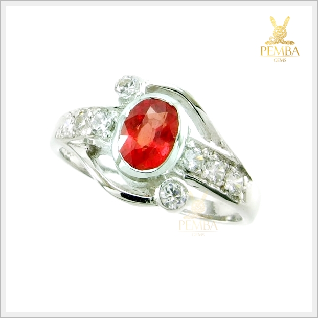 แหวนออเร้นท์แซฟไฟร์แท้ สีส้มแดงสวยใสไฟดี เงินแท้925 แหวนพลอยแท้