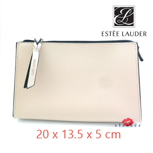 Estee Cosmetic Bag กระเป๋าใส่เครื่องสำอางเอสเต้ หนังนิ่ม แต่ตั้งได้อยู่ทรง ซิปเป็นสายหนังถักเปียพร้อมปั๊มโลโก้