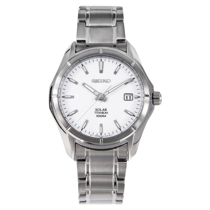 Seiko Solar Men's Watch White/Silver Stainless Strap SNE139P1