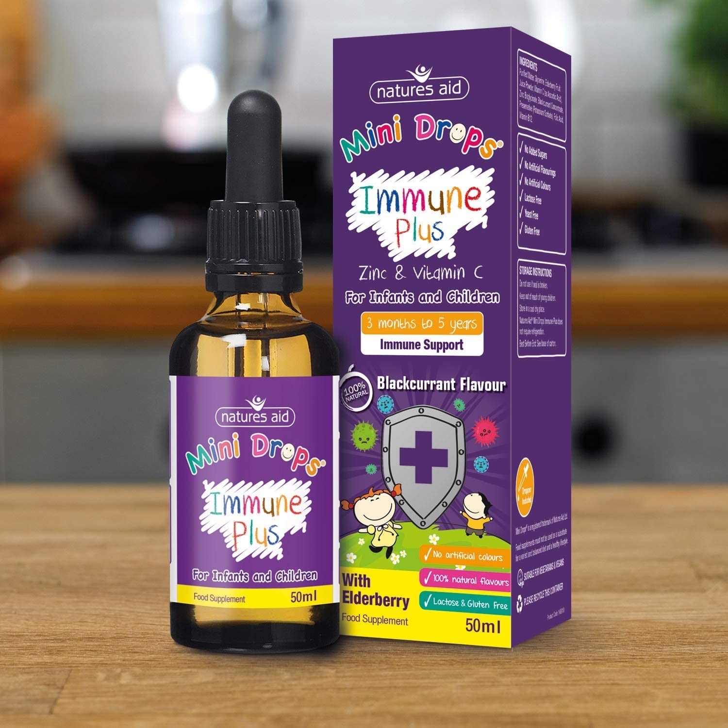 วิตามินเสริมภูมิคุ้มกันสำหรับทารกและเด็กเล็ก Natures Aid Mini Drops Immune Plus Zinc & Vitamin C