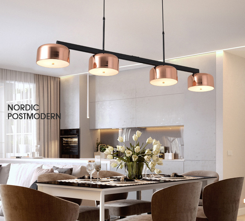 โคมไฟแขวนเพดานโต๊ะทานอาหารสไตล์โมเดิร์นโป๊ะกลม 4 ดวง สี Rose Gold [FMD800866]