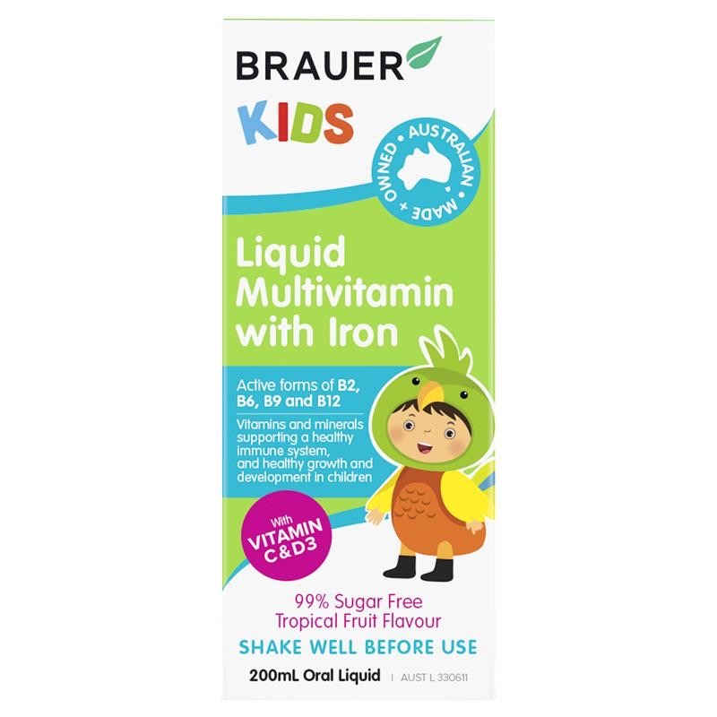 วิตามินรวมผสมธาตุเหล็กสำหรับเด็ก BRAUER Kids Liquid Multivitamin with Iron