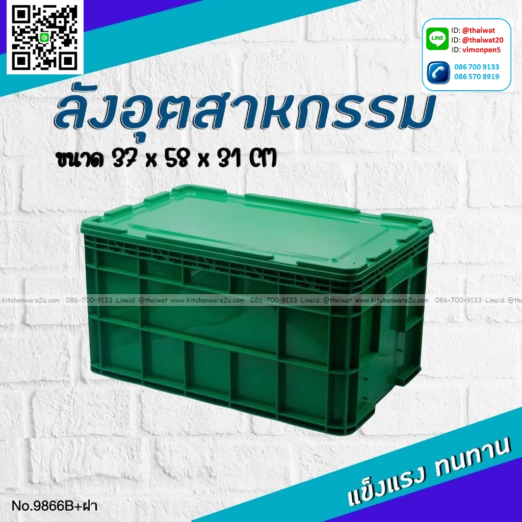 P13847 ลังทึบพร้อมฝา (37.5 x 58 x 31 cm) สีเขียว No.9866 ราคาขายส่งต่อ 6 ใบ: เฉลี่ย 350 บต่อใบ