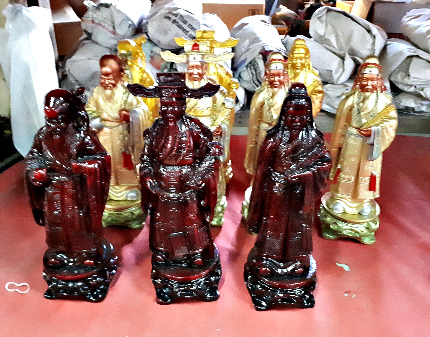 รูปหล่อ รูปปั้น ฮก ลก ซิ่ว (สีขาว สีทอง สีน้ำตาล ลงสี) (สูง27ซม. กว้าง10ซม.) เนื้อเรซิ่น