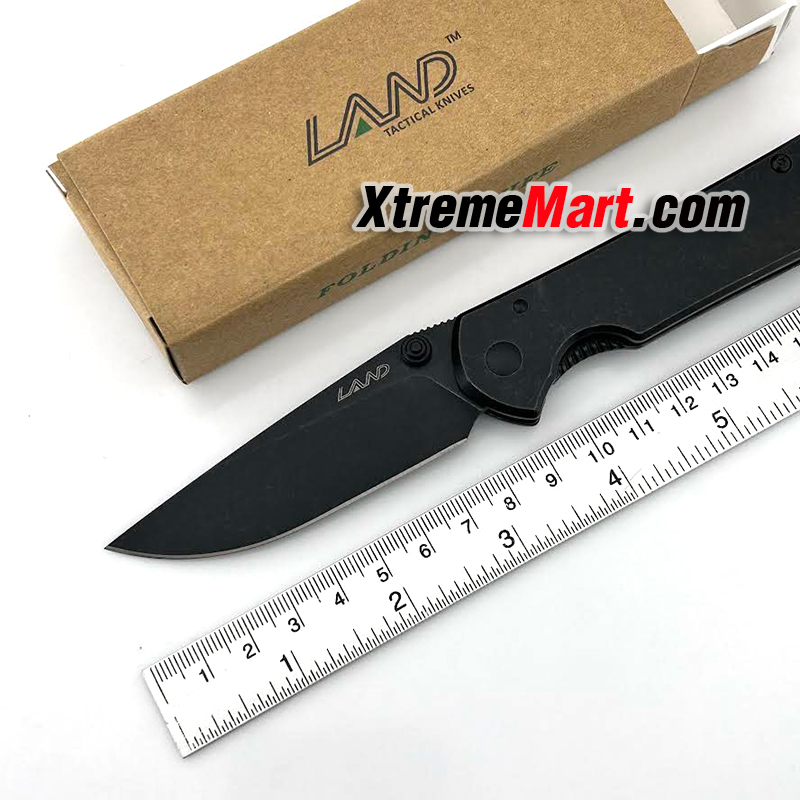 มีดพับ Land รุ่น 811 สีดำ ของแท้ 100% ใบมีดสแตนเลส ระบบ Frame Lock Stainless Steel Folding Knife (ใบดำ ด้ามดำ)