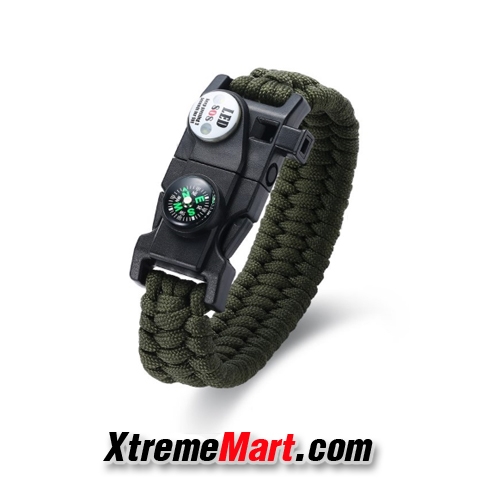 กำไลเชือกรัดข้อมือ สายรัดข้อมือมัลติฟังก์ชั่น 17 in 1 Paracord พร้อมไฟ LED เข็มทิศ และ Multitool Paracord Survival Bracelet (กรุณาระบุสี)