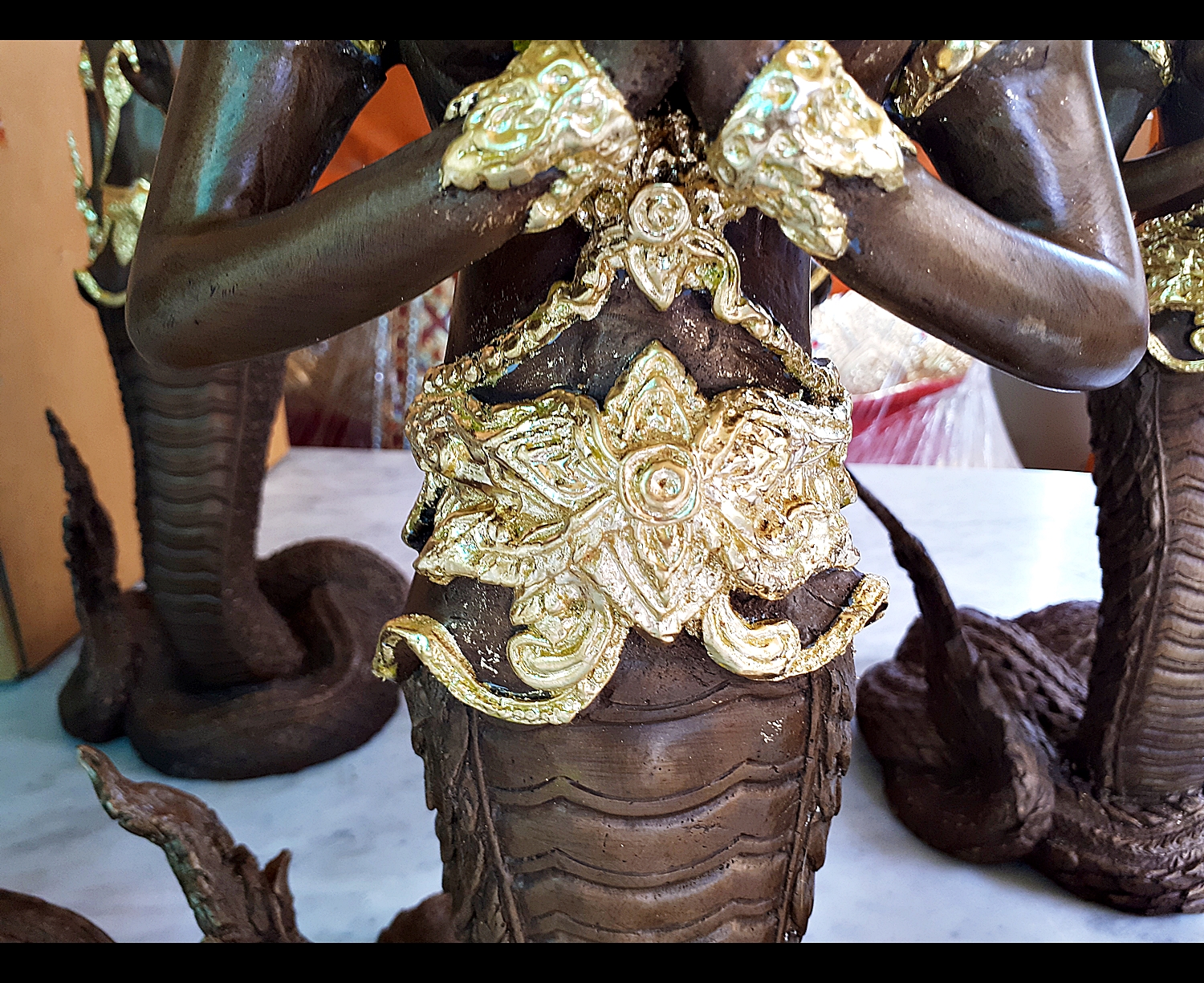 รูปหล่อ พญานาคราช (ท่านปู่นาคา-ศรีสุทโธ ท่านยานาคี-ศรีปทุมวัน) พญานาคปรก 9ตน 9เศียร โลหะทองเหลืองรมดำปิดทอง (ขนาดบูชา องค์ขนาดใหญ่ สูง 25นิ้ว) (ขายปลีก ขายส่ง)