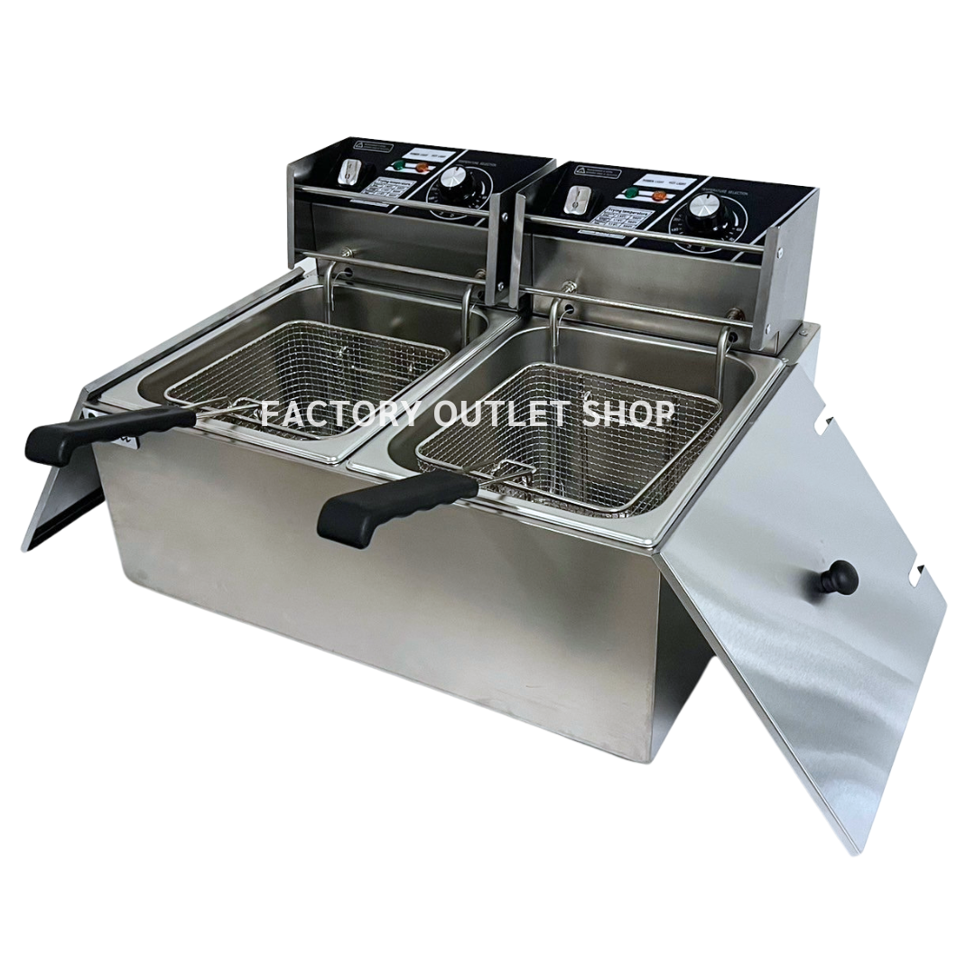 เตาทอดไฟฟ้า 8*2 ลิตร เตาทอดสเตนเลส หม้อทอดไฟฟ้า เตาทอดเฟรนฟรายส์ Electric Deep Fryer 8*2 Liters