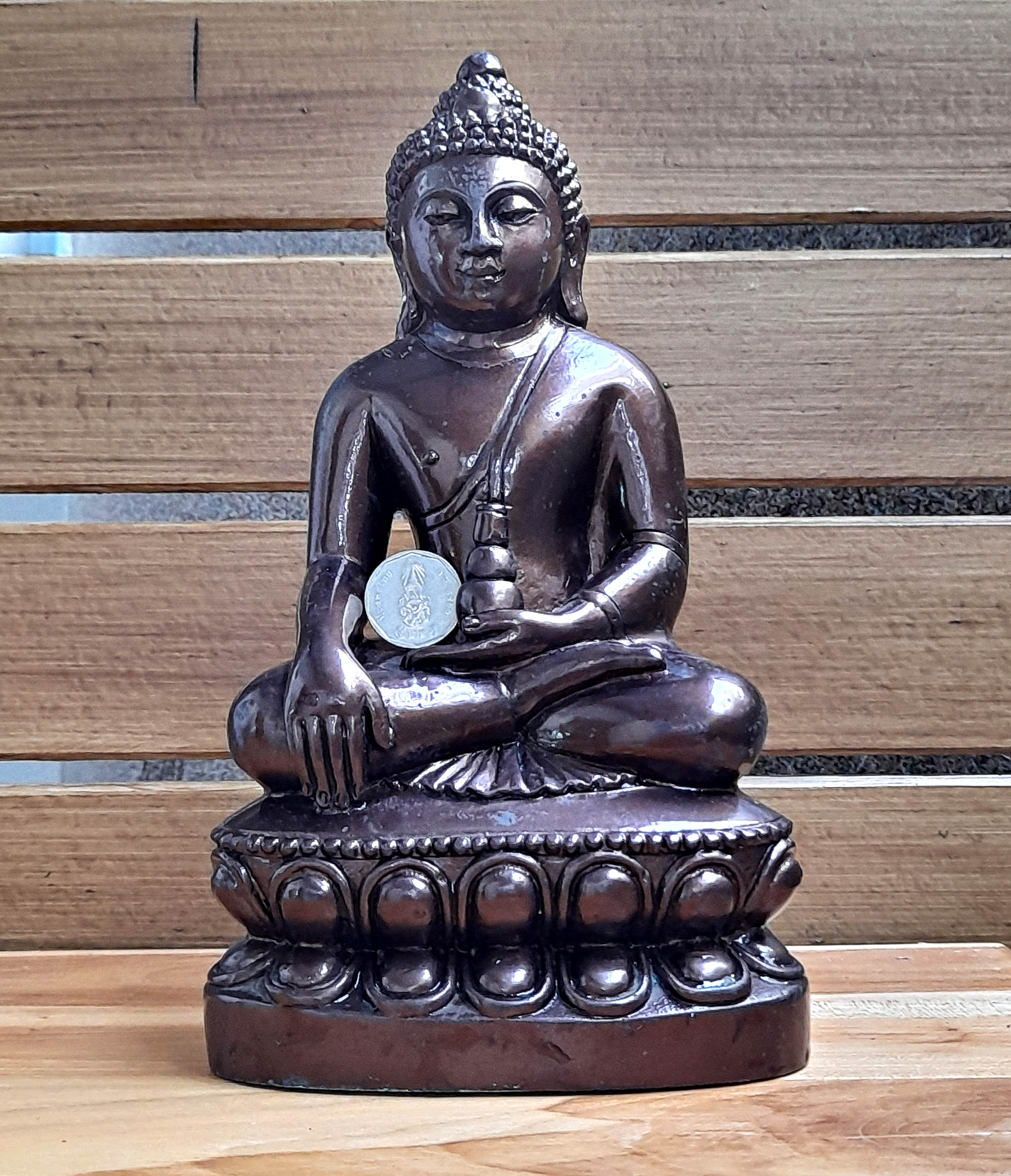 พระกริ่ง เขมโก ((พระไภษัชยคุรุพระพุทธเจ้า) ฐานดอกบัว) (ขนาดตั้งบูชา หน้าตัก5นิ้ว) พิธี เสาร์๕ ปี2537 เนื้อทองเหลือง #พิธีรวมพระเกจิ สายนครปฐม #รับประกันแท้ - (หลวงปู่หลิว วัดไร่แตงทอง, หลวงพ่อพูล วัดไผ่ล้อม, หลวงพ่อไสว วัดปรีดาราม)