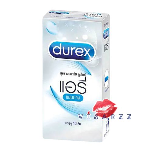 Exp.09/25 (10 ชิ้น / กล่อง) Durex Airy 52 mm ดูเร็กซ์ แอรี่ ขนาด 52 มม ถุงยางอนามัยผิวเรียบ ผนังขนาน ที่ส่วนปลายมีกระเปาะช่วยในการกักเก็บน้ำเชื้ออย่างปลอดภัย แบบโปร่งแสง ไม่เจือสี