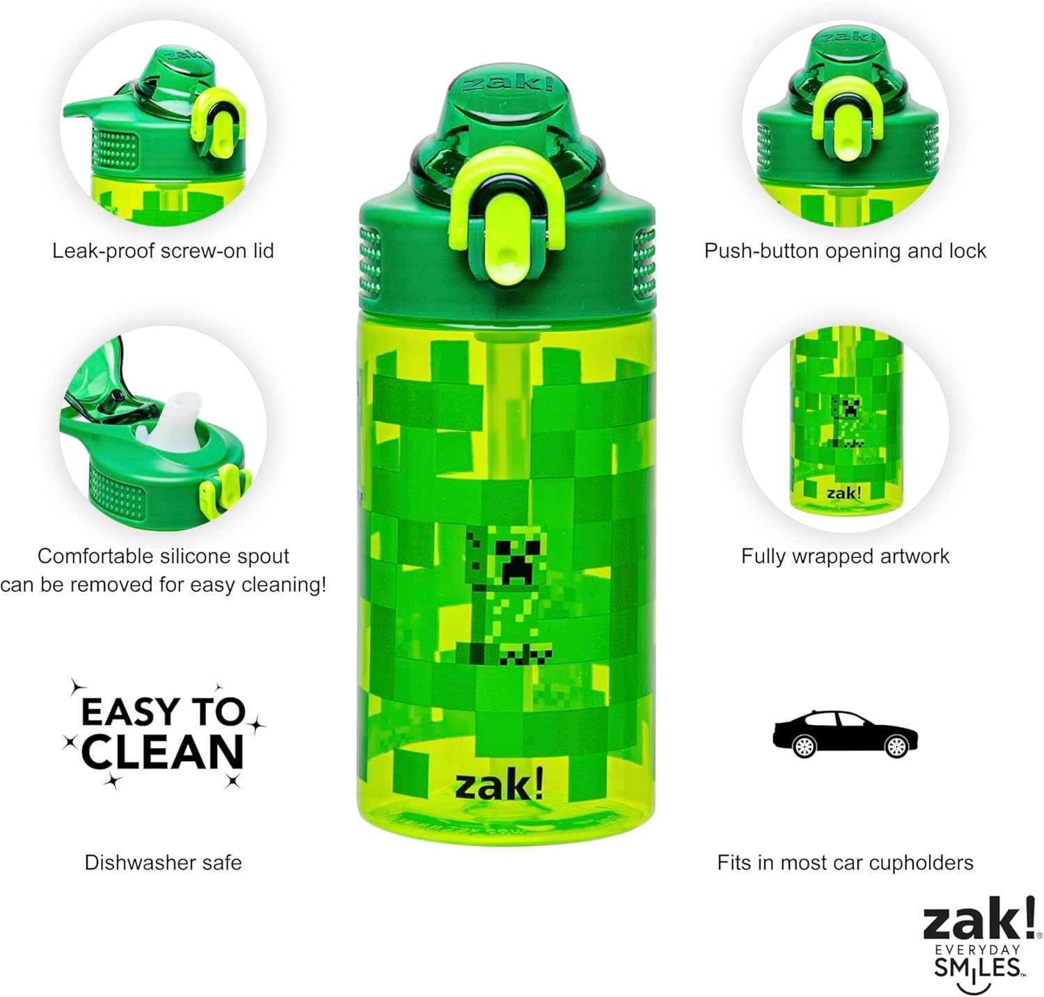 กระติกน้ำพร้อมหลอดดื่มสำหรับเด็ก Zak! Minecraft 16 Oz. Sage Covered Spout Bottle
