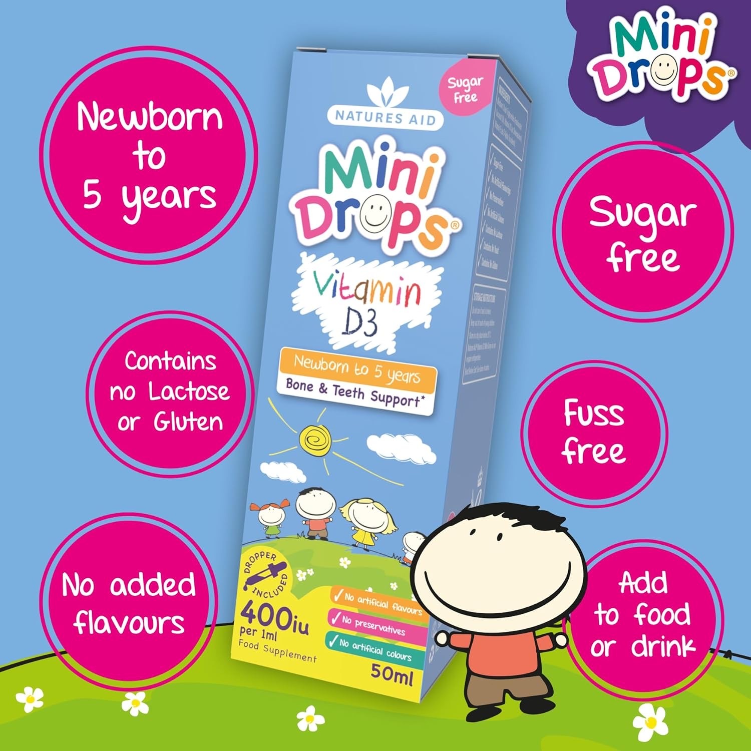 วิตามิน D สำหรับทารกและเด็กเล็ก Natures Aid Mini Drops Vitamin D3