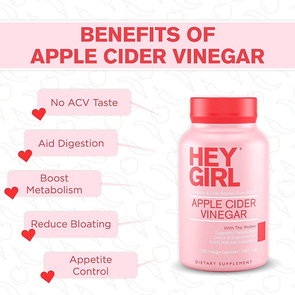(Exp08/25) Hey Girl Apple Cider Vinegar 120 Capsules 1,560mg แอปเปิ้ลไซเดอร์จากอเมริกา สารสกัดจากธรรมชาติเพื่อการดูแลรักษารูปร่าง ปราศจากกลูเตน คีโตทานได้นะคะ