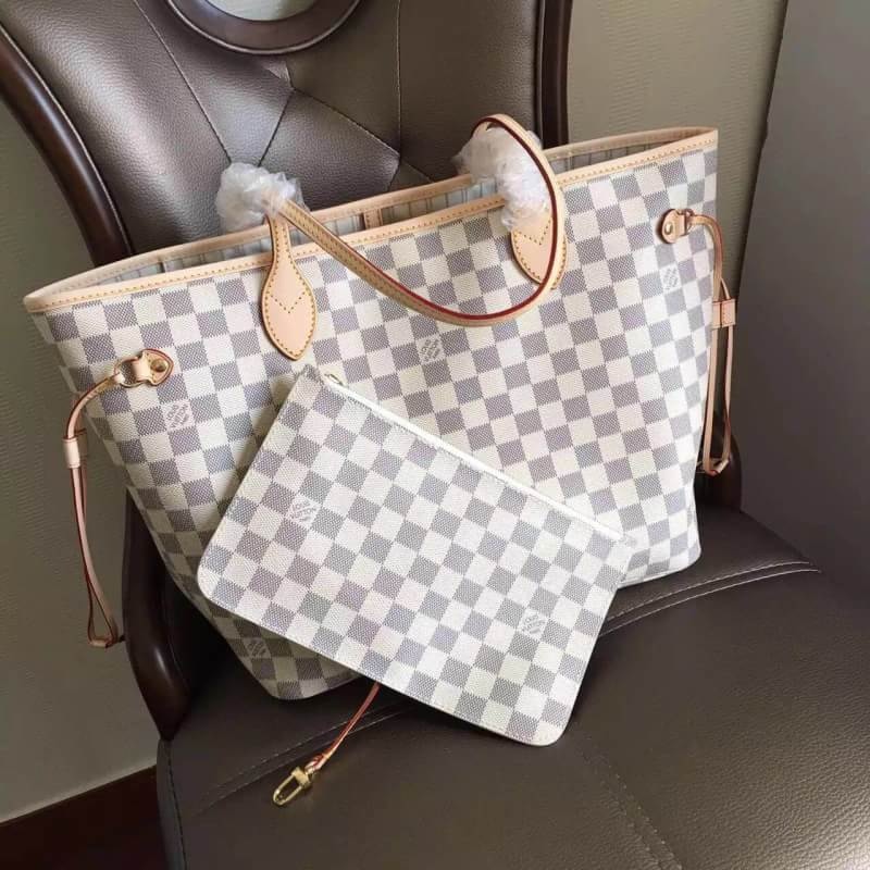 กระเป๋า l neverfull mm damier azur สีขาว