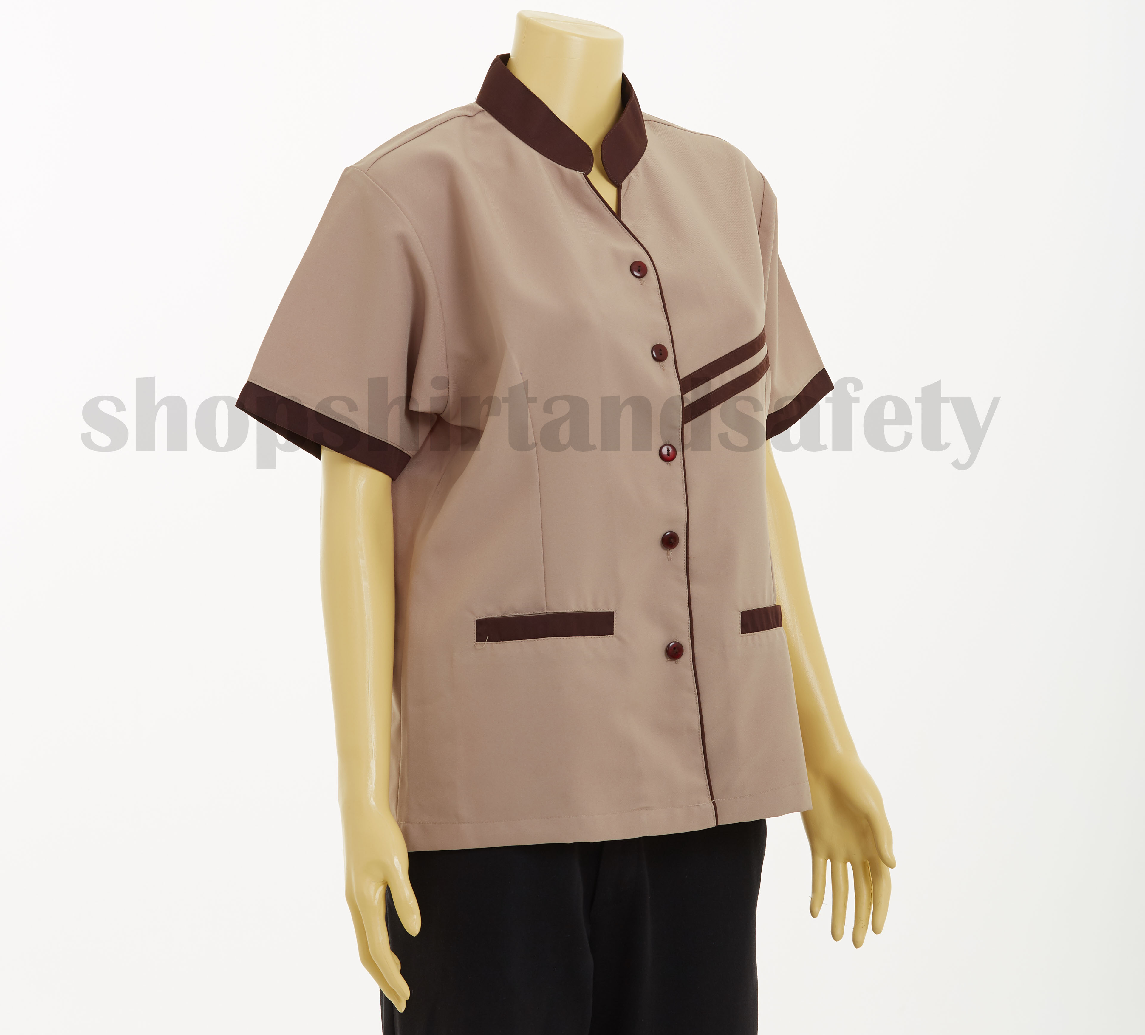 เสื้อแม่บ้านแขนสั้นคอจีนแบบสีโอวัลติน