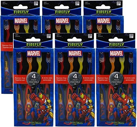 แปรงสีฟันสำหรับเด็กพร้อมฐานตั้งสูญญากาศ FireFly Marvel Universe Suction Cup Toothbrush (4-Pack)