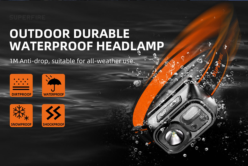 ไฟฉายคาดหัว Superfire HL23-S LED 350Lumen แสงขาว + ไฟข้างสีแดง พร้อมระบบ Sensor มือโบกเปิด-ปิด (ชุดละ)