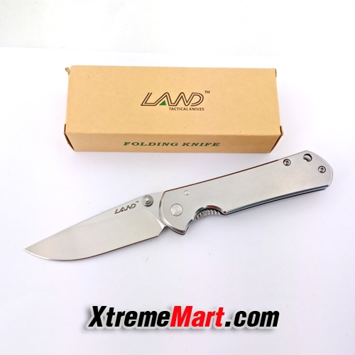 มีดพับ Land รุ่น 810 ของแท้ 100% ใบมีดสแตนเลส ระบบ Liner Lock Stainless Steel Folding Knife (ใบเงิน ด้ามเงิน)