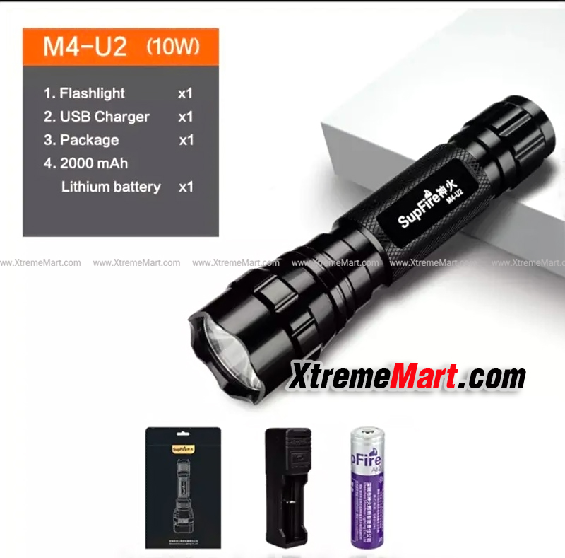 ไฟฉาย Supfire M4-U2 1100 Lumens CREE XML-U2 LED 10วัตต์ แบตเตอรี่ 18650