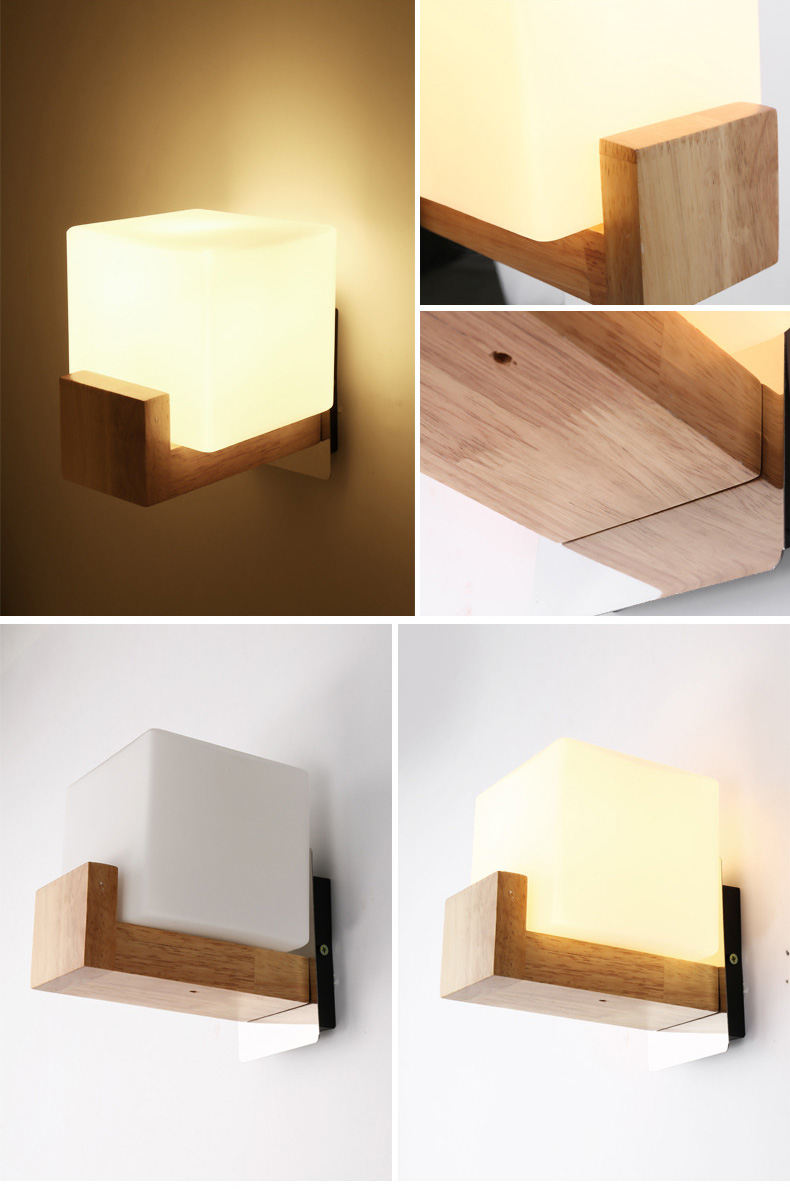 โคมไฟติดผนังไม้โมเดิร์น โป๊ะสี่เหลี่ยม 18x12cm รุ่น W6017