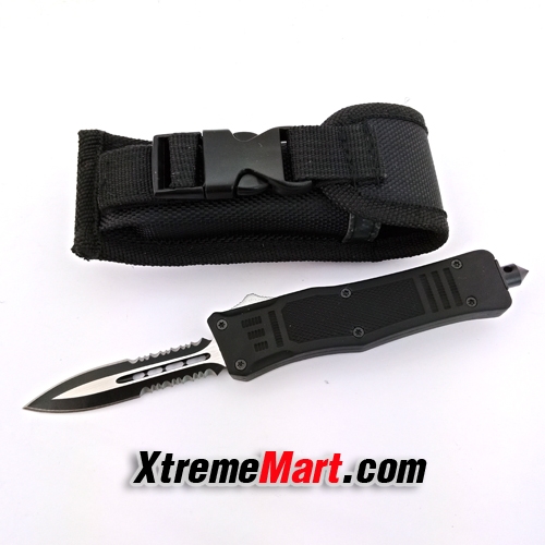 มีดสปริงตรงขนาดเล็ก คม 2 ด้านกึ่งหยัก Microtech Combat Troodon 556 S/E Automatic OTF D/A Camping Knife