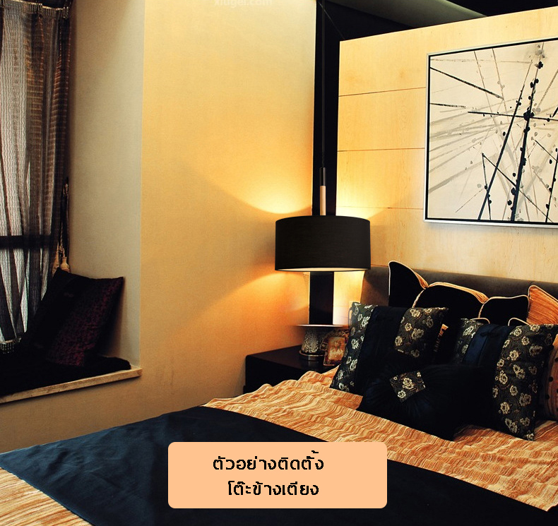 โคมไฟแขวนเพดานโป๊ะผ้าหัวไม้สไตล์โมเดิร์น 40cm [P3810]