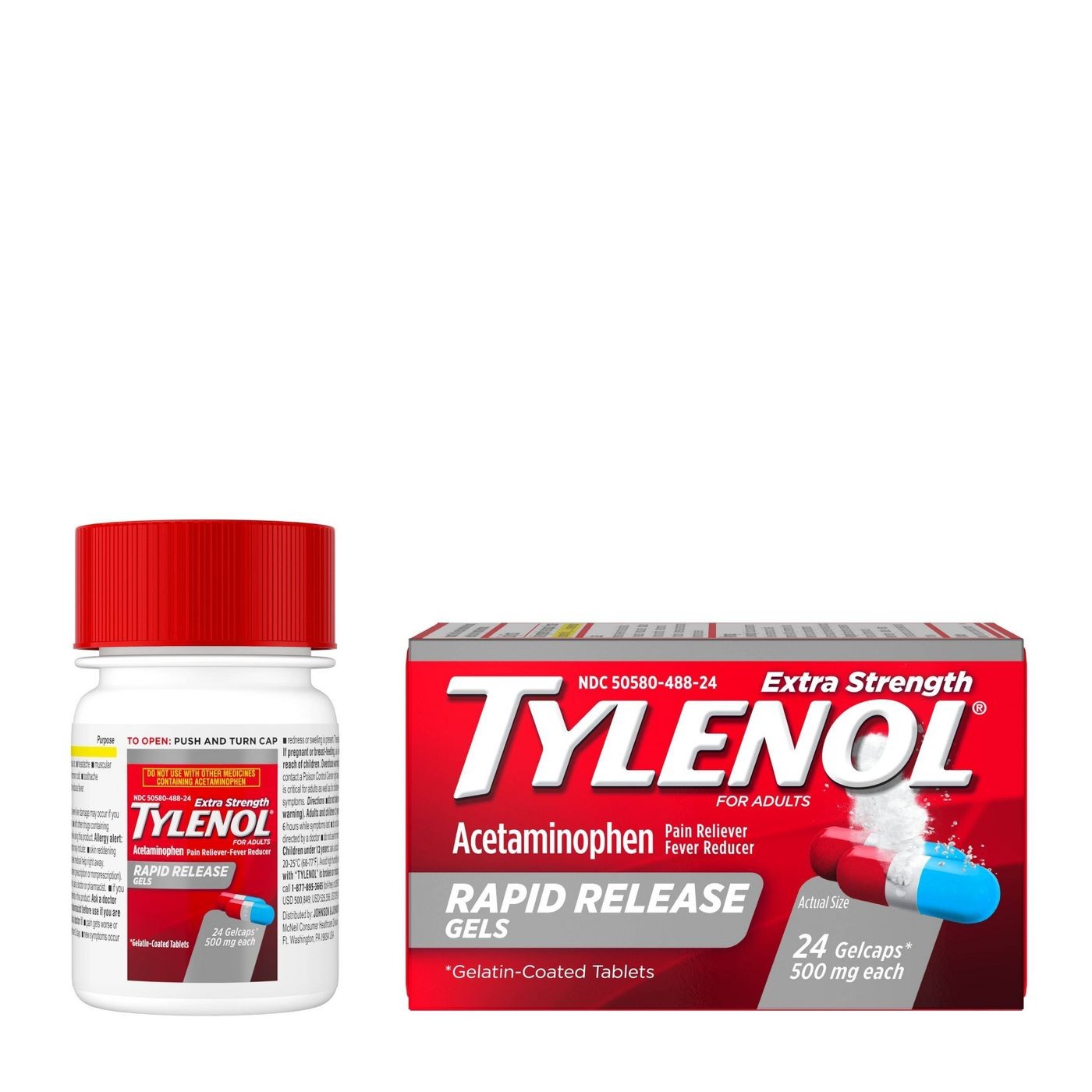 ยาบรรเทาอาการปวดและลดไข้ชนิดเข้มข้น Tylenol Extra Strength RAPID RELEASE Gels (24 Gelcaps)