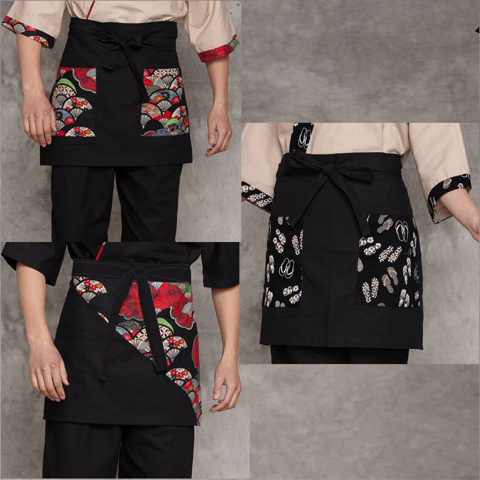 ผ้ากันเปื้อนร้านซูชิญี่ปุ่นเกาหลี สีดำหลากหลายลาย UK6502001 สีภาพ ขนาดเดียว