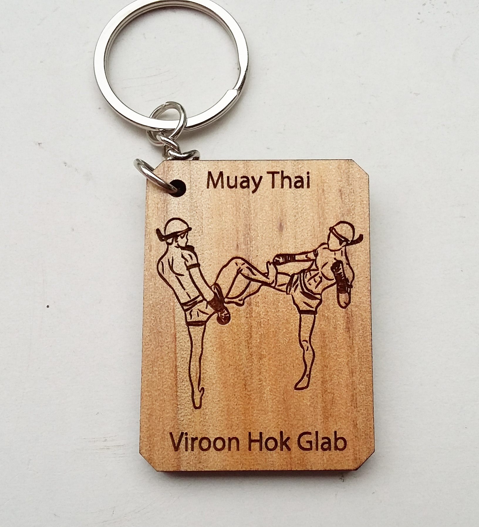 พวงกุญแจไม้แกะสลัก แม่ไม้มวยไทย-วิรุณหกกลับ