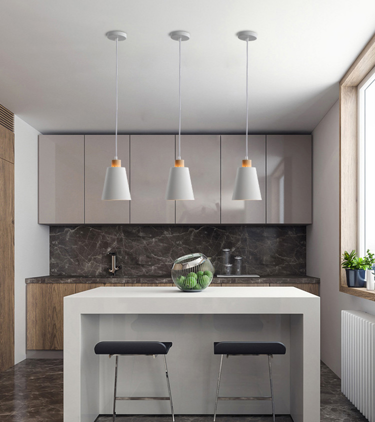 โคมไฟแขวนเพดานสีขาวหัวไม้ทรงแก้วน้ำคว่ำสไตล์โมเดิร์น-มินิมอล กว้าง12.5cm [W-5010]