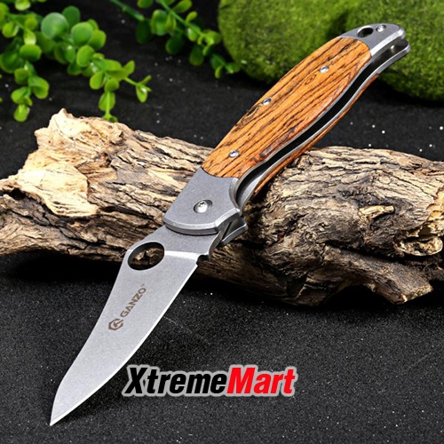 มีดพับ Ganzo G7372-WD1 Stainless Steel Folding Knife, Stonewash Blade (ด้ามไม้)