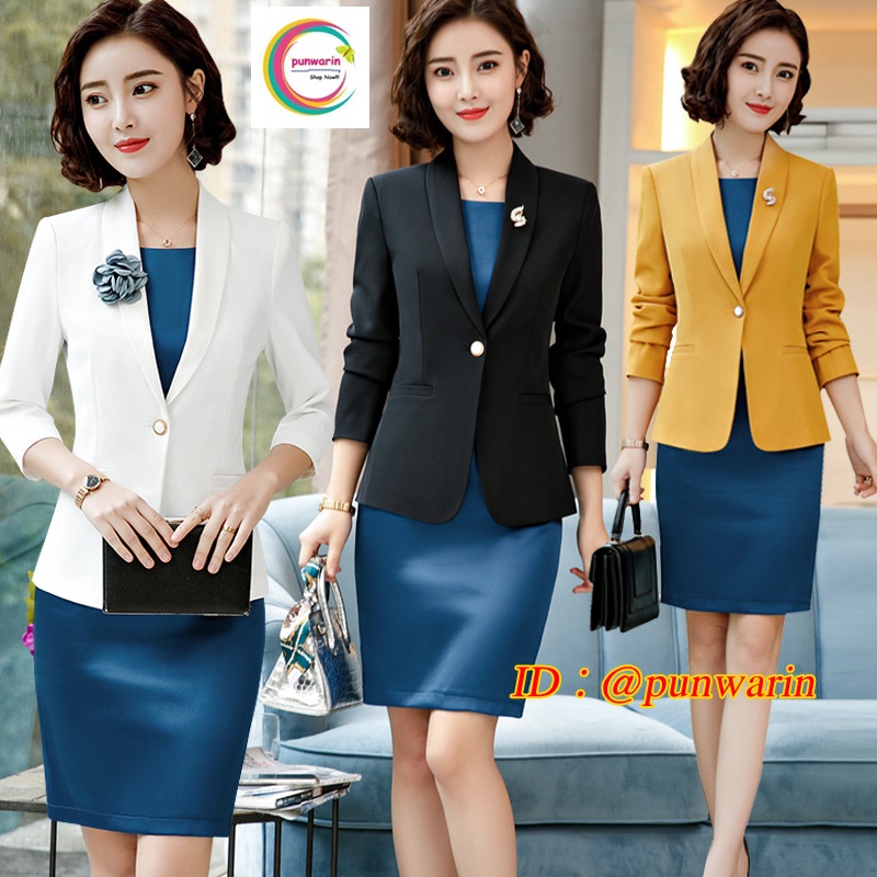 ชุดสูทพนักงานออฟฟิค เรียบหรูดูดีมีสไตล์ TO6404013 เทา,กรมท่า S-4XL