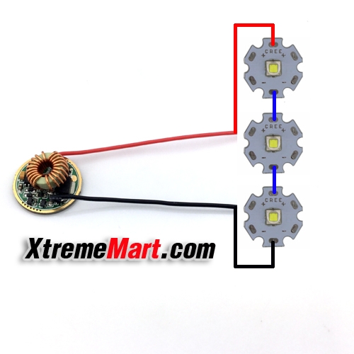 วงจร Driver ขับหลอด XM-L T6, XM-L2 x3 หลอด แบบอนุกรม มี 5 โหมด สำหรับไฟฉาย 3T6 (ชิ้นละ)