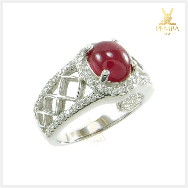 แหวนทับทิมแท้ ทรงหลังเบี้ย สีแดงเลือดนก สวยเก๋ดูดีมีสไตล์ แหวนพลอยแท้