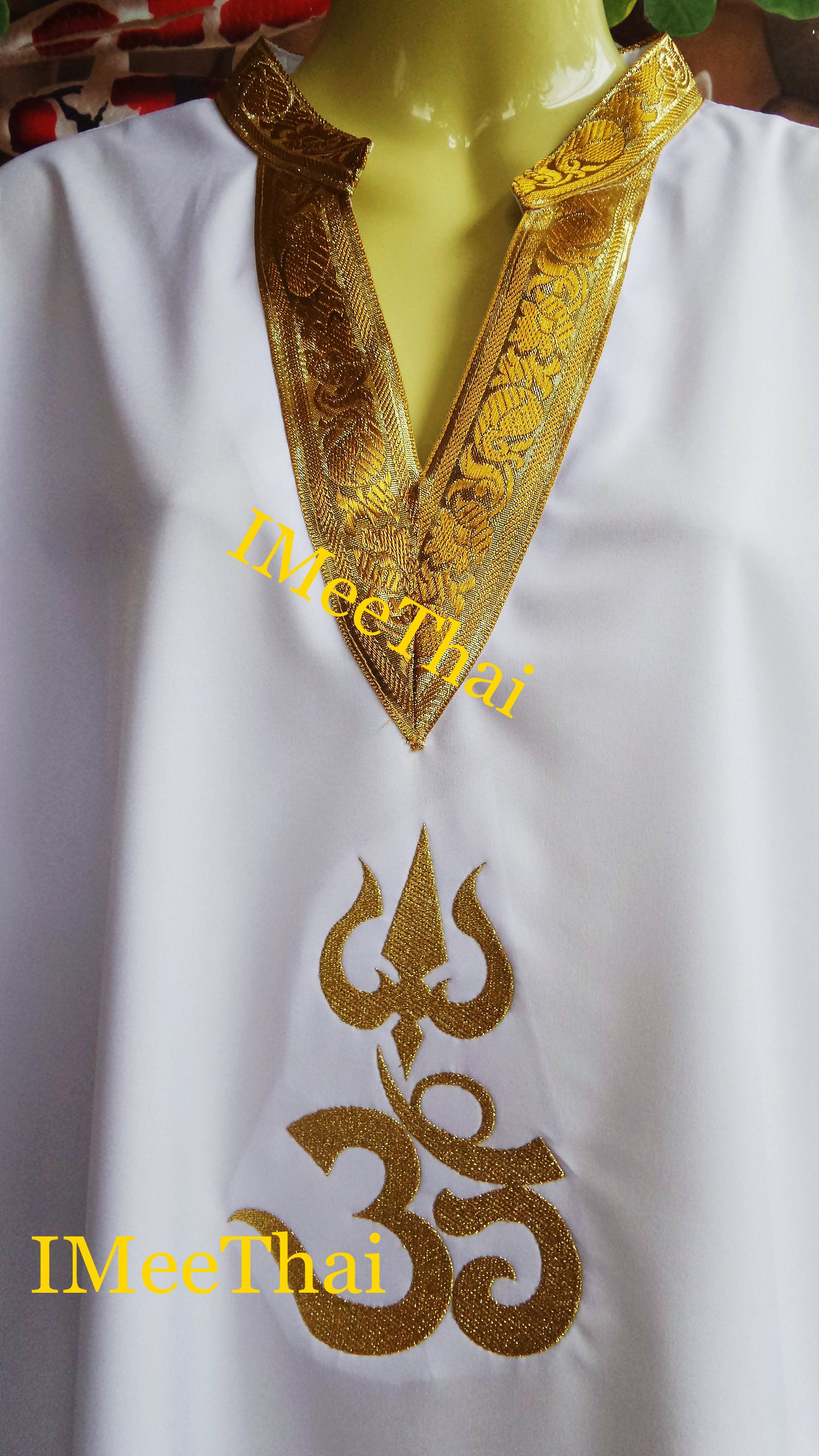 เสื้อขาว โอมตรีศูล พระพิฆเนศ พระศิวะ แบบขลิบแทบทอง
