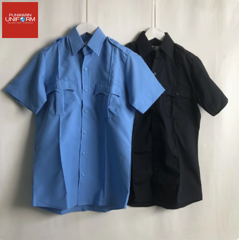 เสื้อพนักงานรักษาความปลอดภัย รปภ. แขนสั้น สีฟ้า และดำ SKU-03418 ดำ ฟ้า S-3XL
