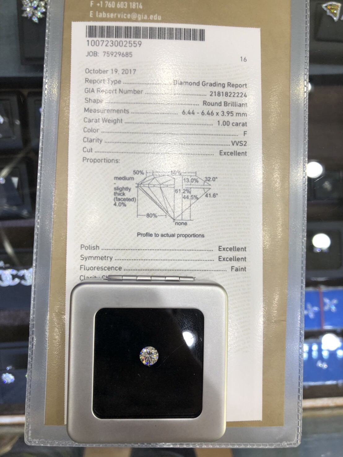 ขายเพชรเดี่ยว 1กะรัต Cer GIA Color Fน้ำ98 ราคาถูก