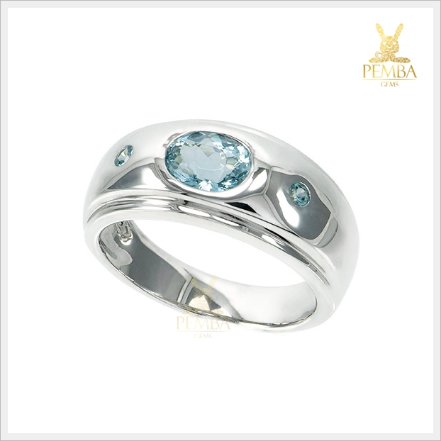 แหวนอะความารีนแท้ เงินแท้925 ชุบทองคำขาว ดีไซน์เรียบๆ ดูดีมีสไตล์