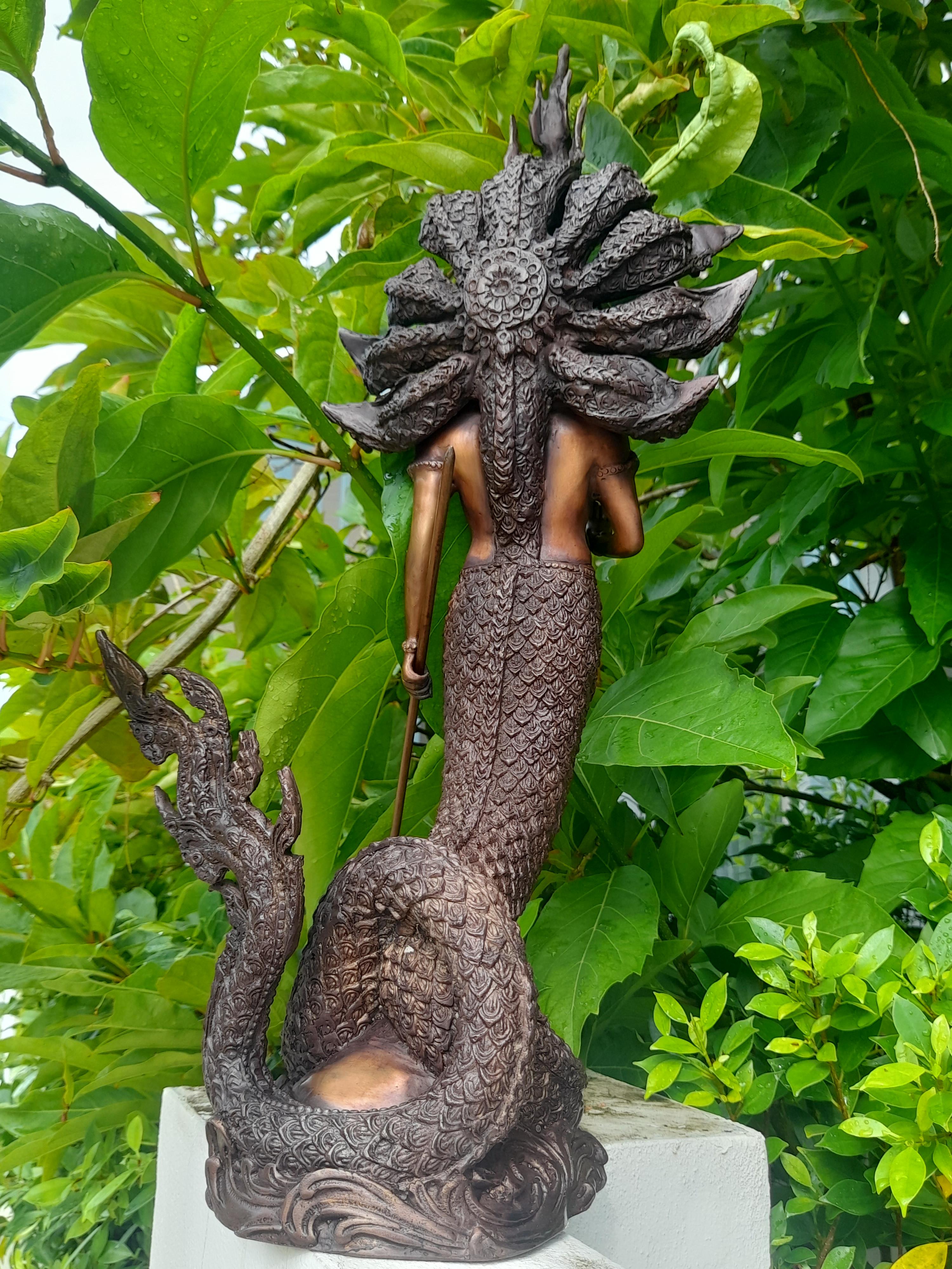 รูปหล่อ พญานาคราช ปาง ประทานพร มนุษย์ ครึ่งพญานาค นาคปรก 9หัว เศียร เนื้อทองเหลือง สีสัมฤทธิ์ (สูง22นิ้ว) (งานพรีออเดอร์สั่งทำ 2เดือน)