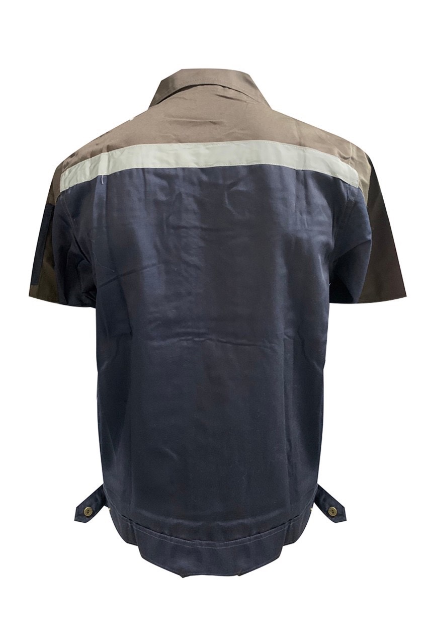 เสื้อช็อปแขนสั้นสีทูโทนกรมอกน้ำตาลสะท้อนแสง