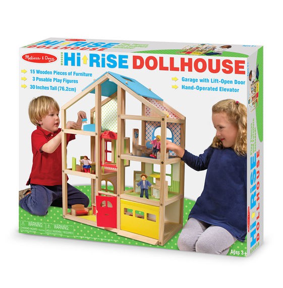 บ้านตุ๊กตาไม้ปลอดสารพิษสุดคลาสสิค Melissa & Doug Hi-Rise Wooden Dollhouse and Furniture Set