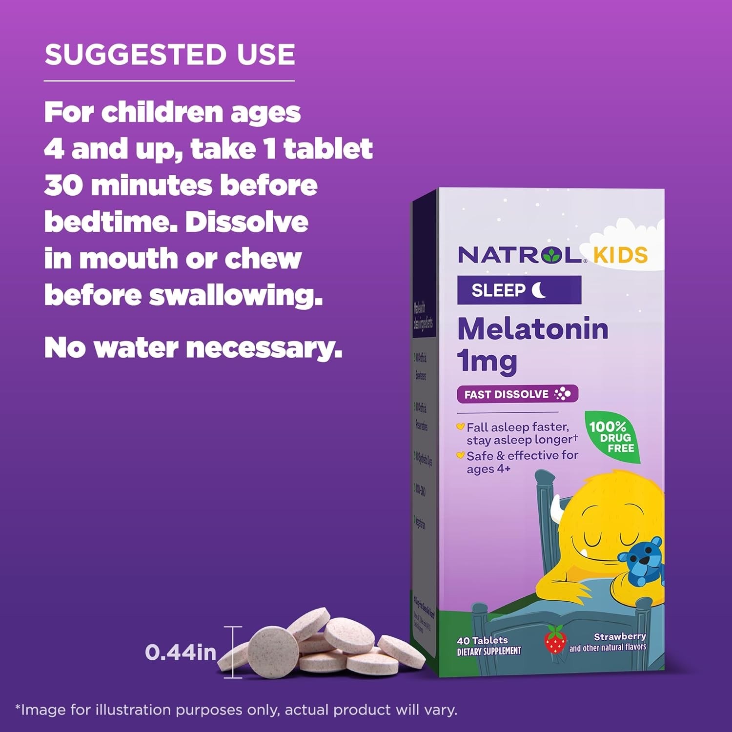 เม็ดอมเสริมการนอนหลับสำหรับเด็ก NATROL Kids Melatonin Sleep Fast-Dissolve Tablets